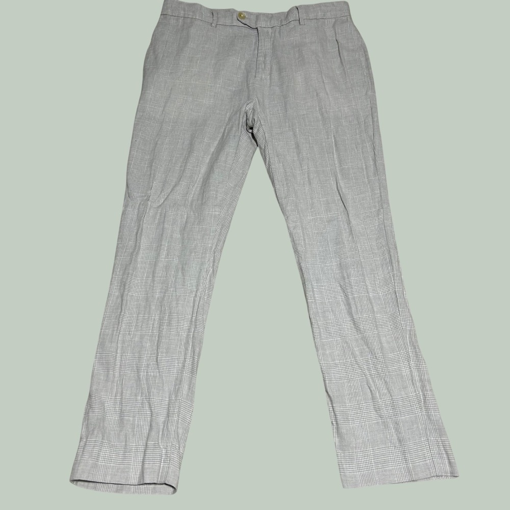 Banana Republic Tailored Fit Pants Mens 35x32 White Grey Glen Plaid Linen Blend